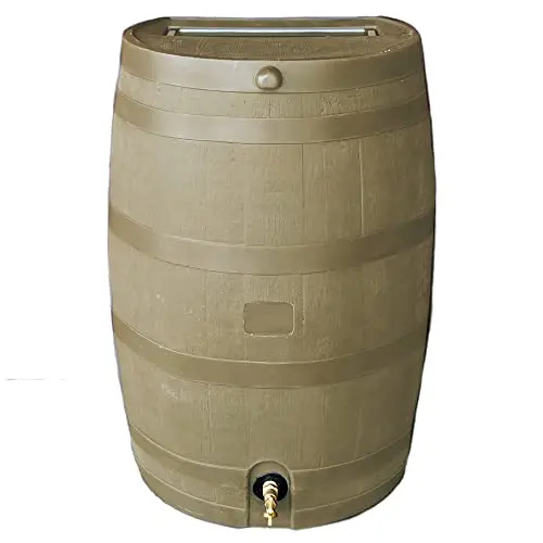 RTS Home Accents 50-Gallon Rainwater Harvesting Barrel with Brass Spigot – Tan Eco-Friendly Collection System
