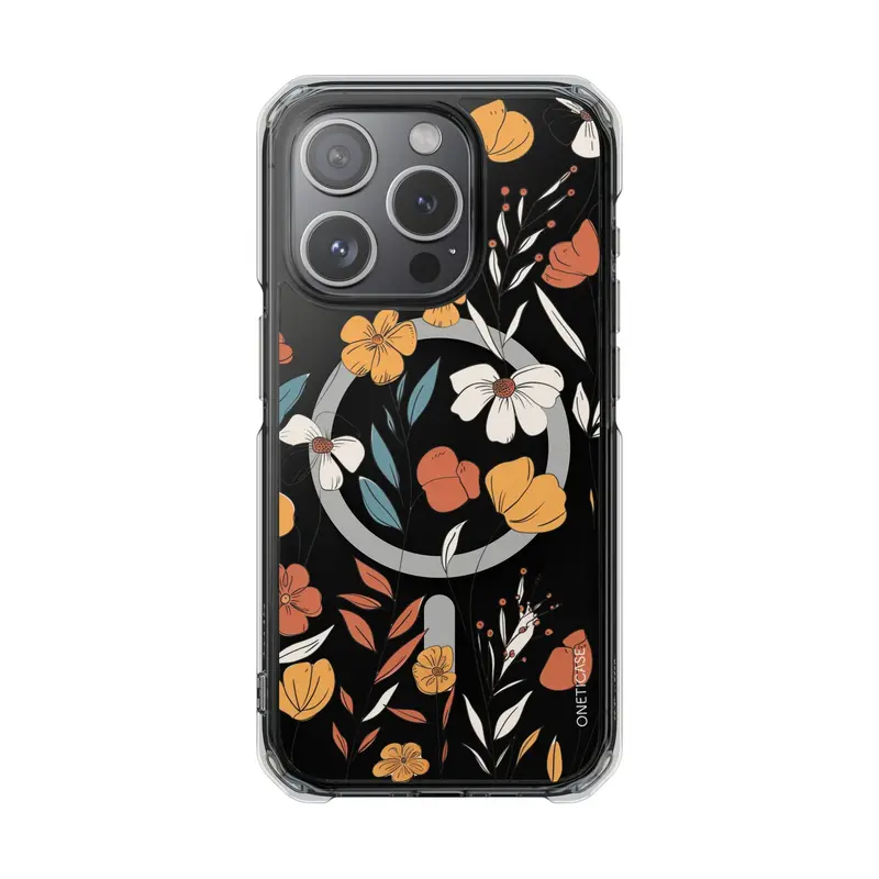 Rustic Floral Magnetic Clear iPhone Case – Vintage-Inspired Botanical Pattern
