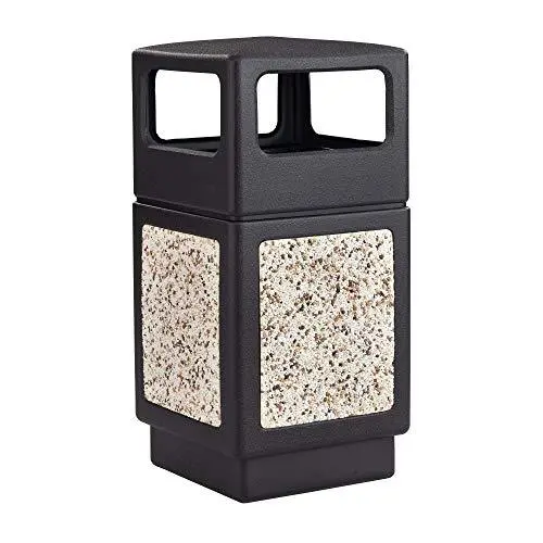 Safco Canmeleon Aggregate Panel Trash Can – 38-Gallon Dual-Use Outdoor/Indoor Waste Bin with Natural Stone Texture (Black)