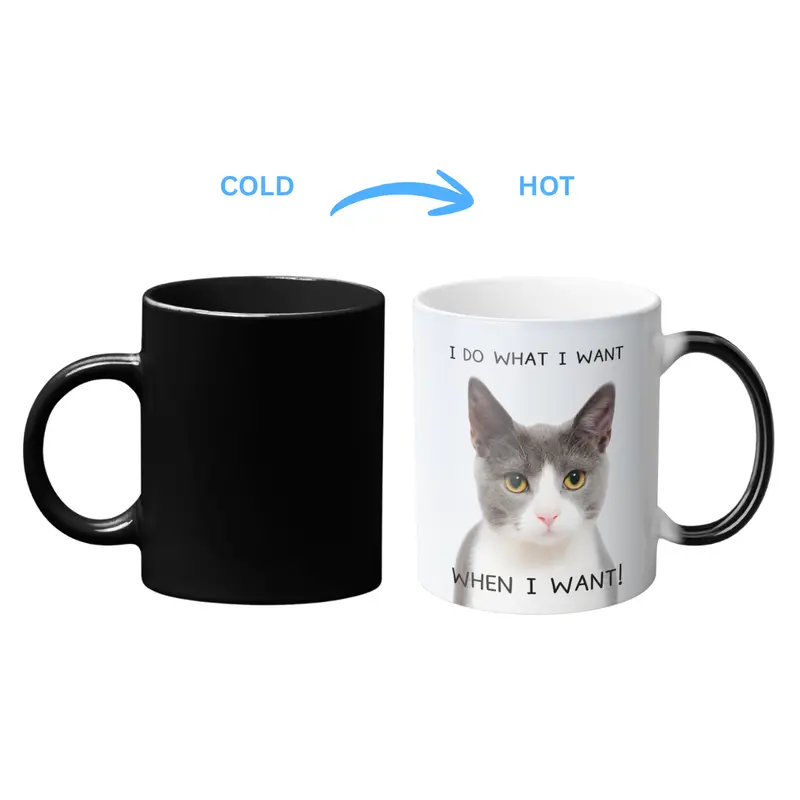 Sassy Kitten-Themed Coffee Mug – Heat-Sensitive Glaze