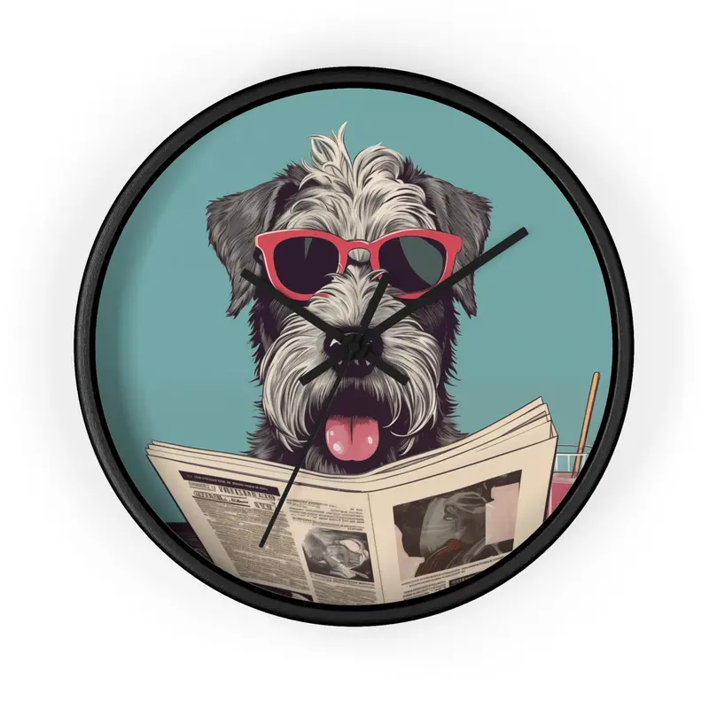 Schnauzer Reading Newspaper Artistic Wall Clock