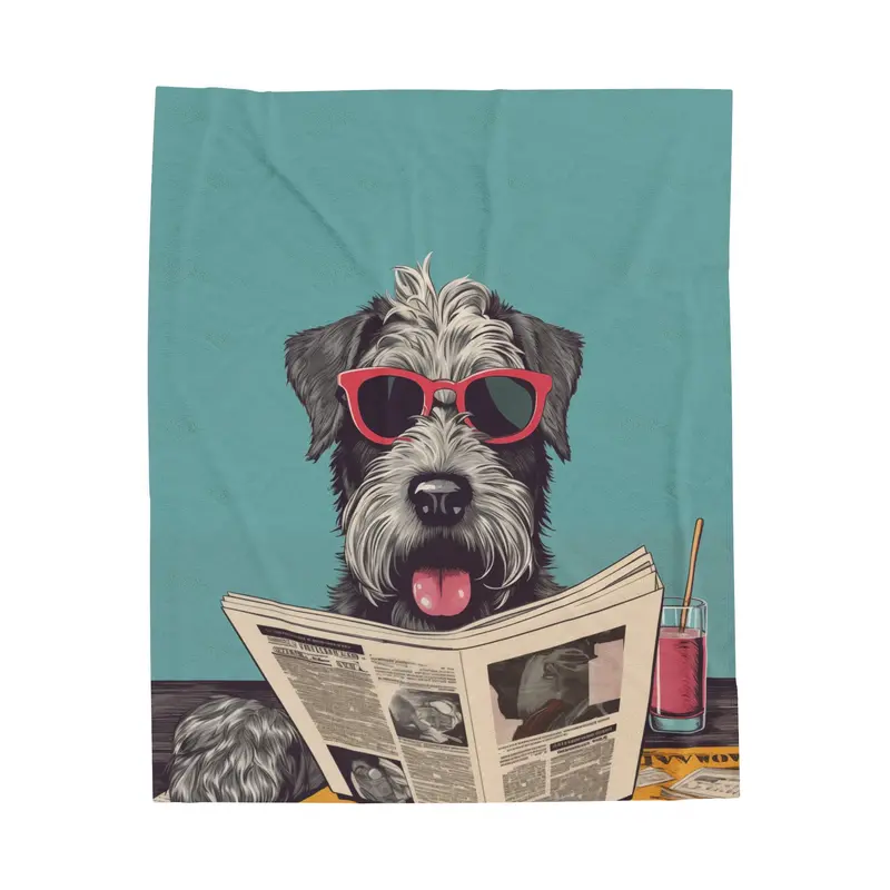 Schnauzer Reading Newspaper Plush Throw Blanket