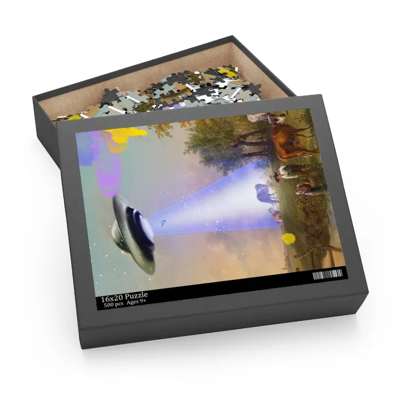 Sci-Fi UFO and Cow Abduction 500-Piece Jigsaw Puzzle