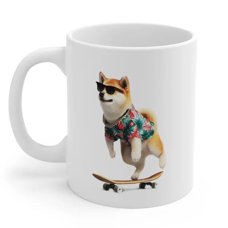 Shiba Inu in Hawaiian Shirt Ceramic Mug