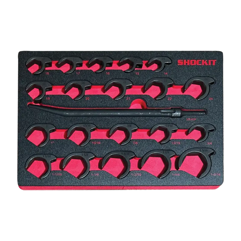 SHOCKIT® Open-End Line Wrench Set – Automotive & Hydraulic Fitting Removal, SAE/Metric, 25-Piece