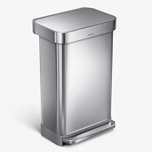 simplehuman 45L Hands-Free Step Trash Can – Rectangular Brushed Stainless Steel Bin with Soft-Close Lid & Sensor Activation