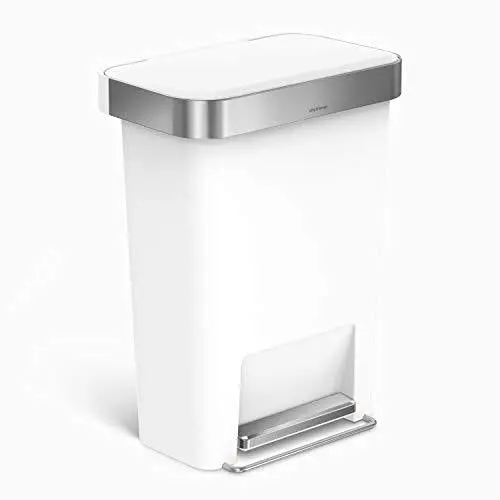 simplehuman Rectangular Step Trash Can – 45L Soft-Close Kitchen Bin with White Plastic Body