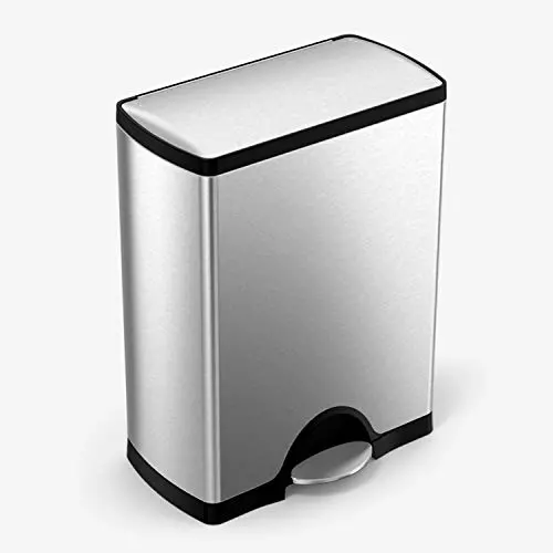 simplehuman Rectangular Step Trash Can – 50L (13.2 Gal) Brushed Stainless Steel Kitchen Bin