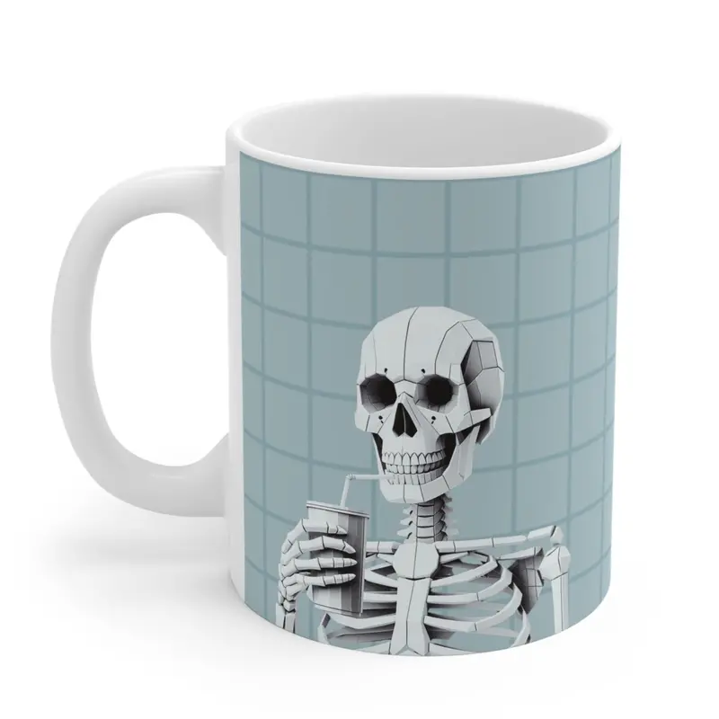 Skeleton-Themed Ceramic Mug – Vibrant Blue Finish