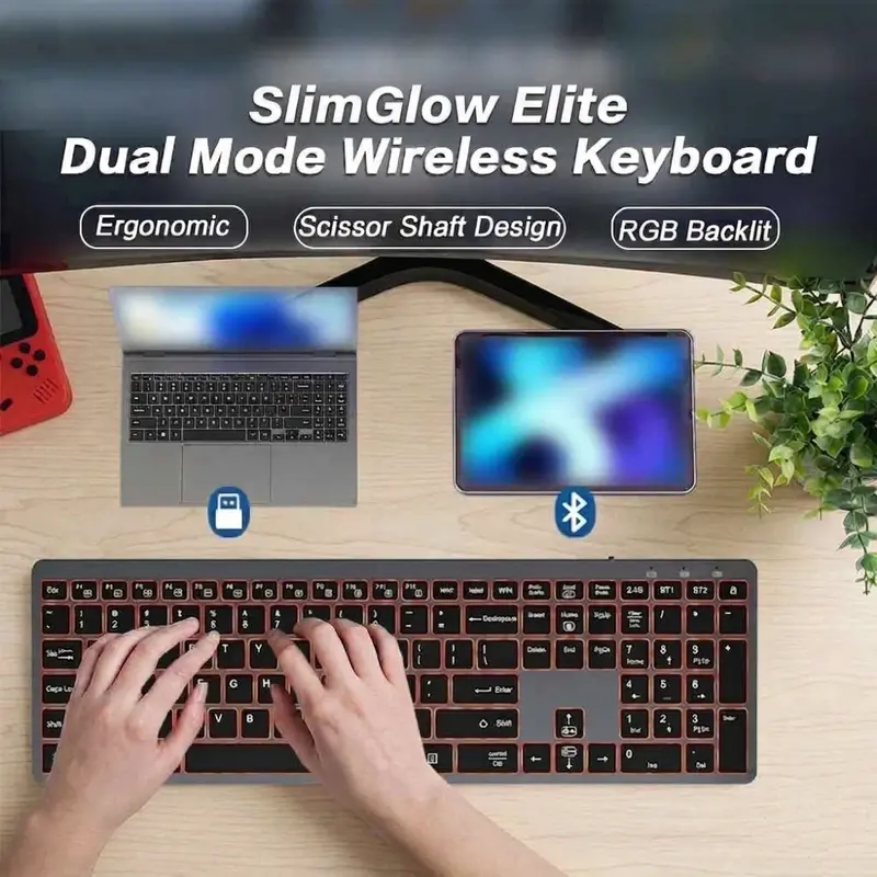 SlimGlow Elite Wireless Backlit Keyboard – Ultra-Slim Full-Size