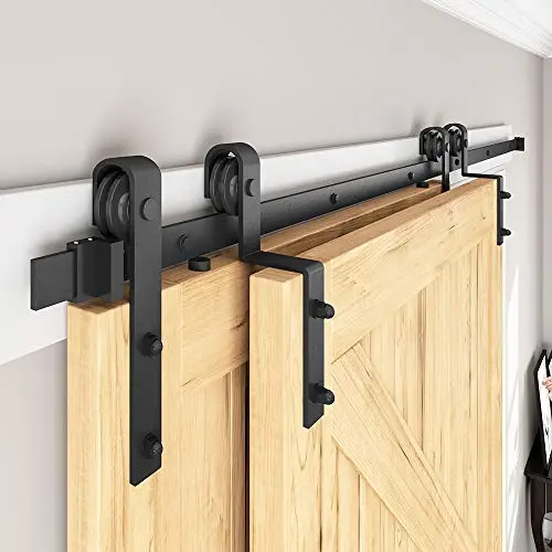 SMARTSMITH 8-Foot Bypass Barn Door Hardware Kit – Upgraded J-Hanger Track for Double Doors, Easy Installation