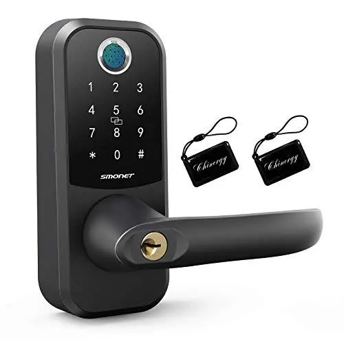 SMONET Reversible Smart Lever Lock – Keyless Fingerprint Door Lock with Alexa Compatibility, Anti-Peep Code, and IC Card Support