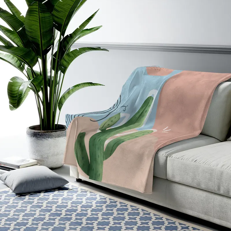 Soft Cactus Pattern Plush Throw Blanket