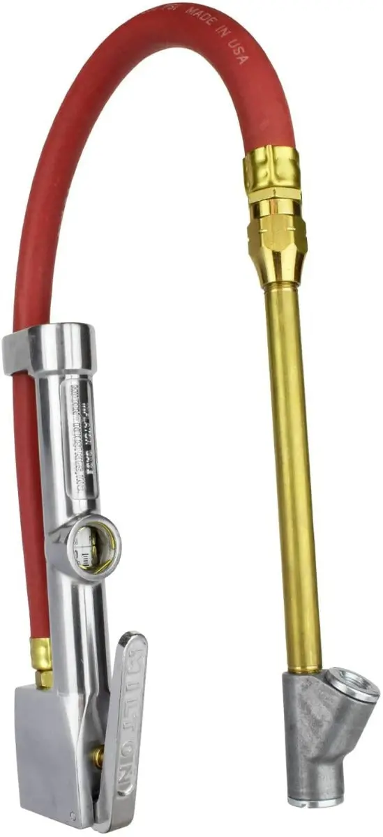Straight-Foot Chuck Tire Inflator Gauge – 15-Inch Hose with Lock-On Thread Connection