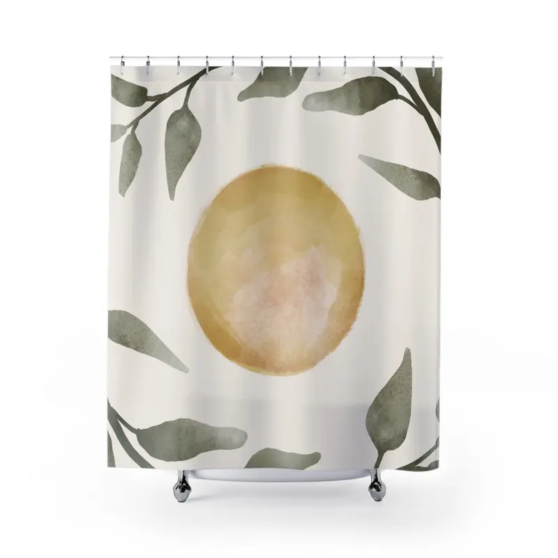 Sun and Leaves Shower Curtain – Cheerful Nature-Inspired Bathroom Linen