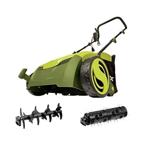 Sun Joe AJ801E 13-Inch 12-Amp Electric Lawn Dethatcher & Scarifier – Green Unit with Collection Bag