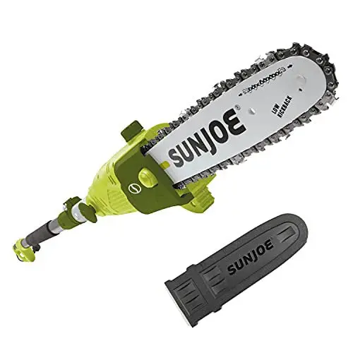 Sun Joe SWJ803E 10-Inch Electric Pole Chainsaw – 8-Amp Multi-Angle Cutting Tool for Tree Trimming (Green)