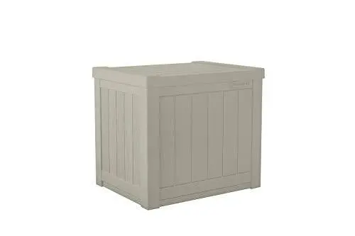 Suncast 22-Gallon Resin Deck Box – Lightweight Outdoor Storage & Patio Seat in Light Taupe