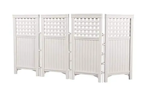 Suncast TRE Freestanding Outdoor Screen – 4-Panel Reversible Steel-and-Resin Privacy Enclosure (White)