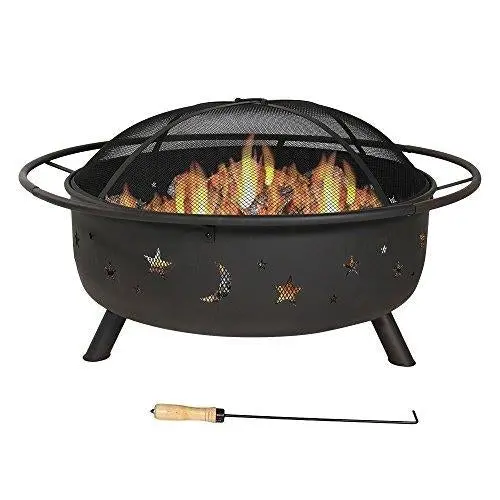 Sunnydaze 42-Inch Cosmic Outdoor Fire Pit – Wood-Burning Patio Bonfire with Spark Screen, Poker, and Grate in Celestial Design
