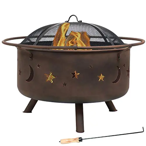 Sunnydaze Cosmic 30″ Round Wood-Burning Fire Pit – Includes Grill Grate, Spark Screen & Poker