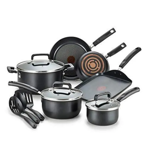 T-fal Signature 12-Piece Nonstick Cookware Set – Dishwasher Safe, Black