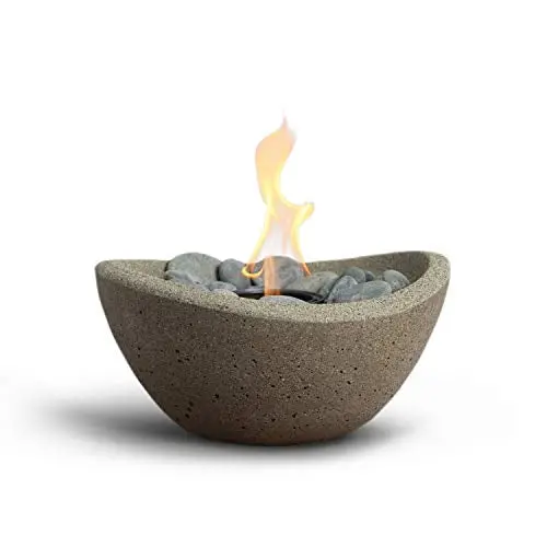 Terra Flame Beige Tabletop Fire Bowl – Indoor/Outdoor Portable Wave-Design Fire Pit with Safe Centrepiece Functionality