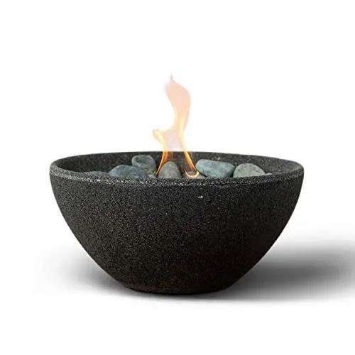 Terra Flame Graphite Tabletop Fire Bowl – Compact, Portable Indoor/Outdoor Fireplace with Basin Design and Safe, Smokeless Flame Effect