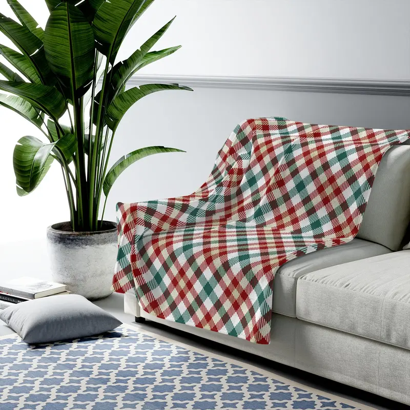 Traditional Red-and-Green Plaid Holiday Plush Throw