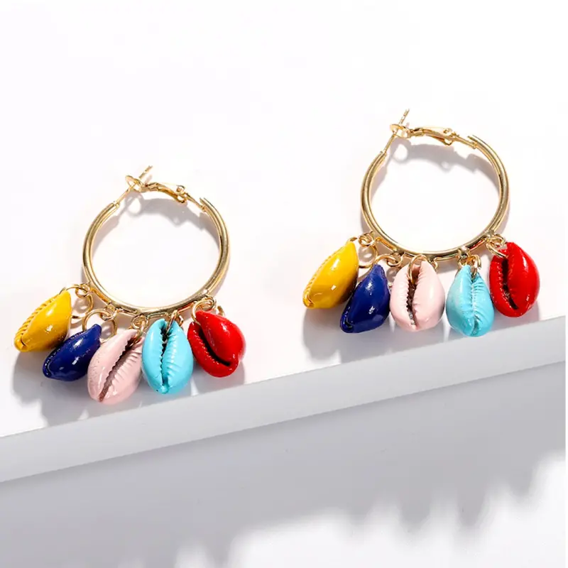 Tropical Seashell-Inspired Colorful Hoop Earrings