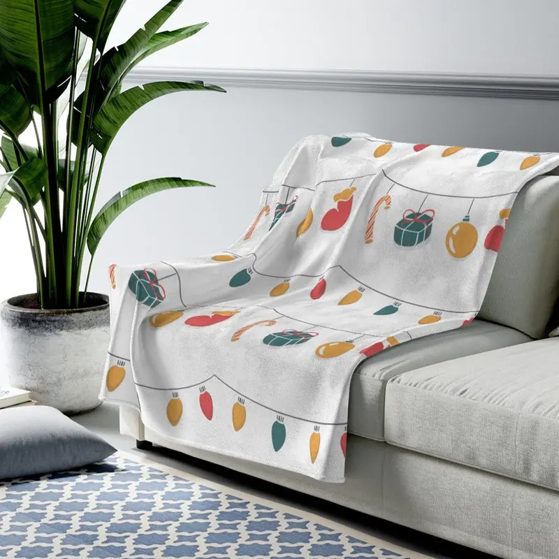 Twinkling Christmas Lights-Themed Plush Throw Blanket