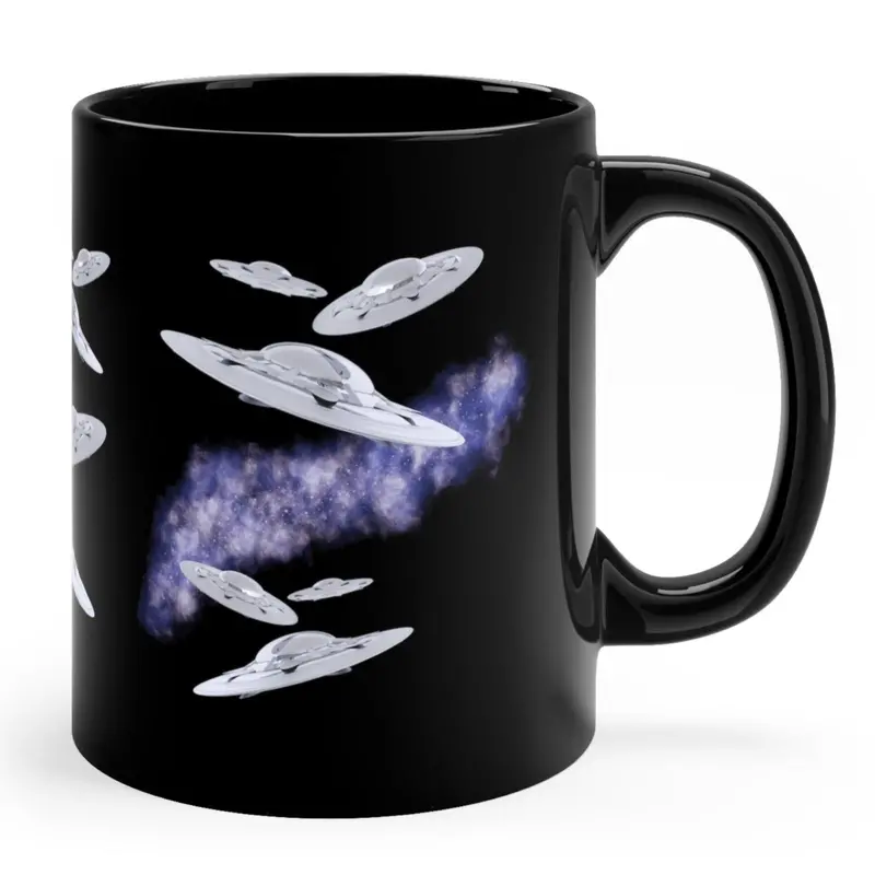 UFO Flying Through Space Ceramic Mug – Black Coffee & Tea Mug