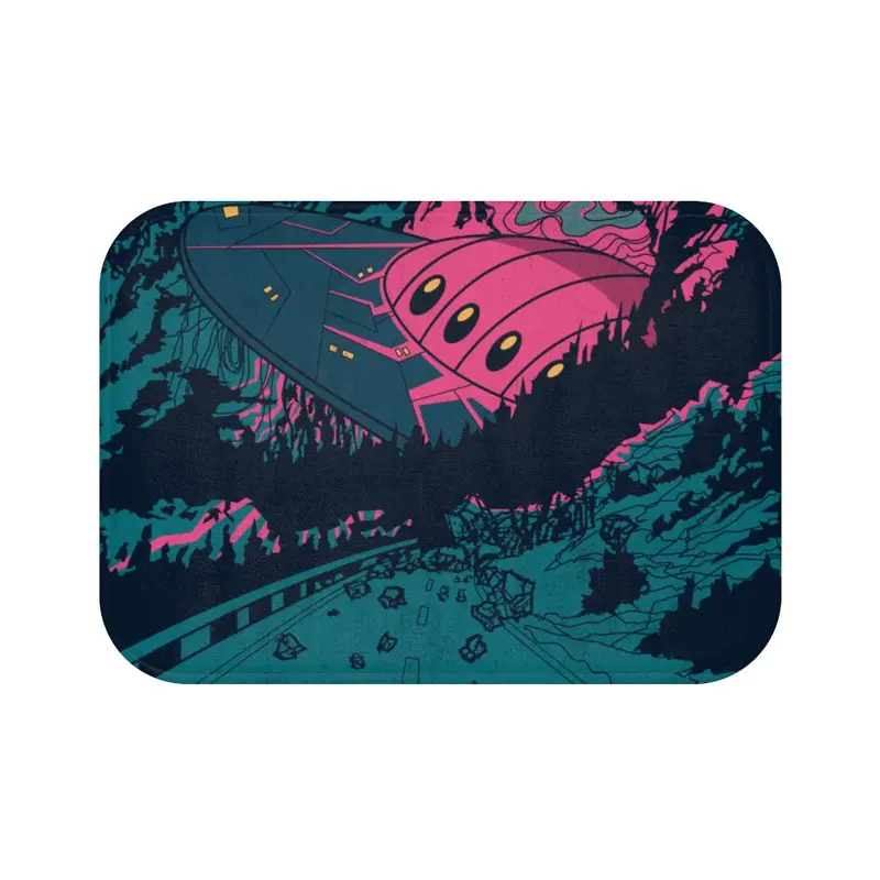 UFO Spaceship Sightings Bath Mat – Fun Sci-Fi Bathroom Accent