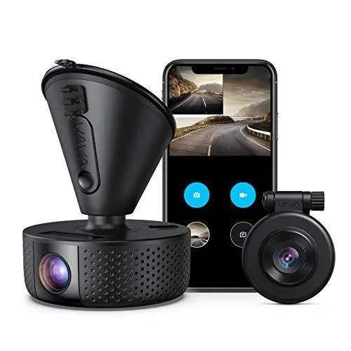 VAVA Dual Dash Cam – Front 2560x1440P + Rear 1920x1080P, Wi-Fi, Night Vision, G-Sensor, Loop Recording (128GB Max)