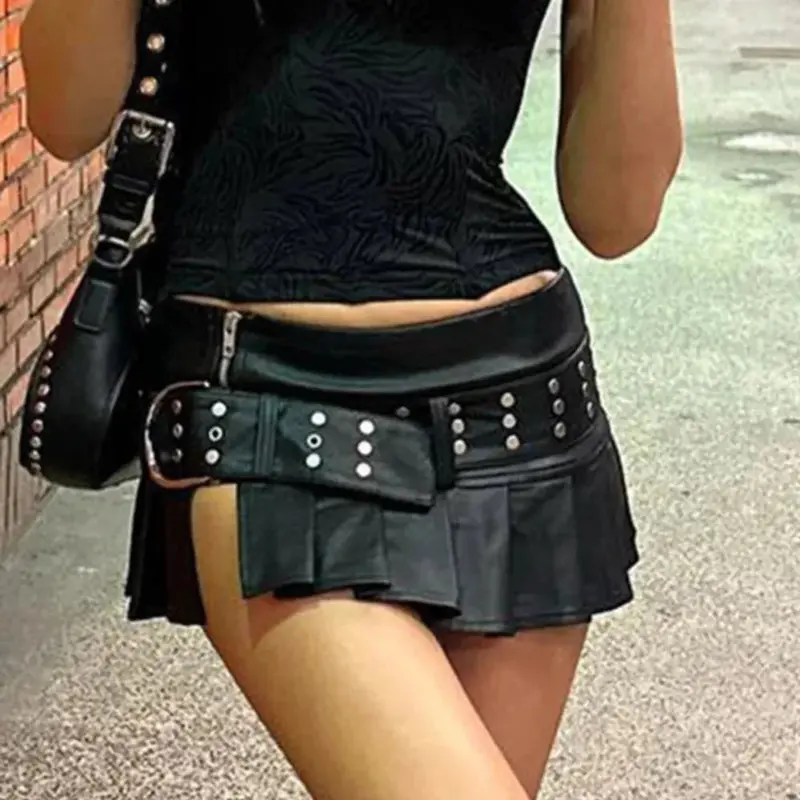 Vegan Leather Mini Skirt – Gothic Silhouette, Zipper Detail, Faux Leather Finish