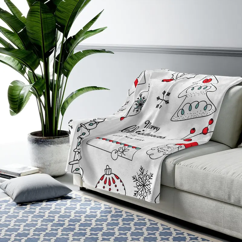 Velveteen Plush Christmas-Themed Blanket – Holiday Throw