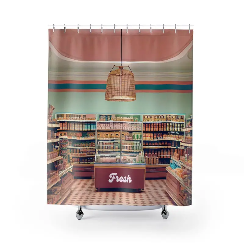 Vintage Grocery Market Shower Curtain – Retro Supermarket Theme