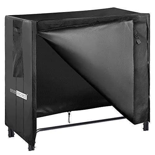 VIVOHOME 4-Foot Heavy-Duty Firewood Log Rack – Indoor/Outdoor Steel Storage with Cover, Black Finish