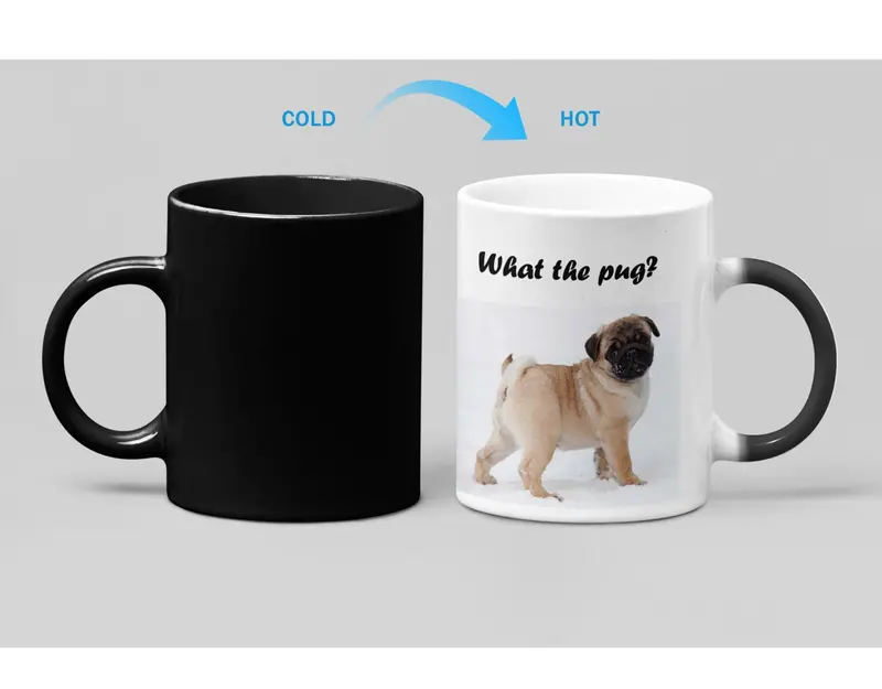 ‘What The Pug’ Humor Mug – Thermal Color-Changing Ceramic
