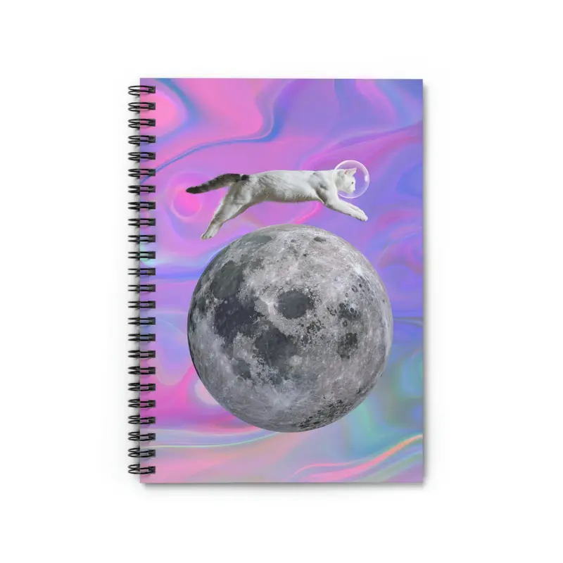 Whimsical Astronaut Cat Moon-Jump Mouse Pad & Spiral Notebook Combo