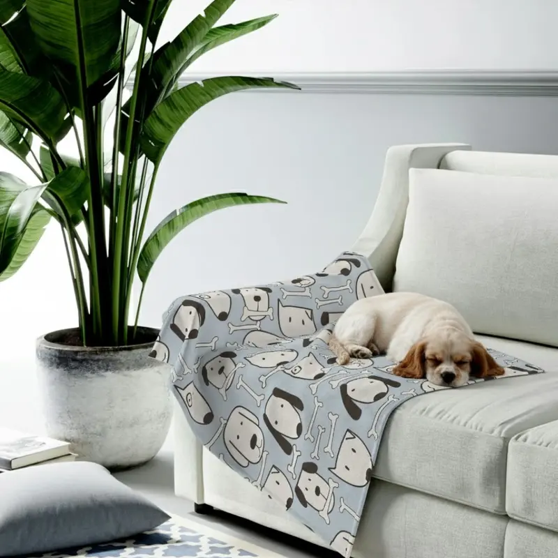 Whimsical Dog Print Soft Plush Throw Blanket