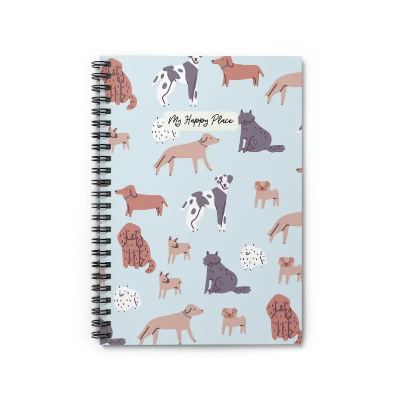 Whimsical ‘My Happy Place’ Dog-Illustrated Spiral Notebook