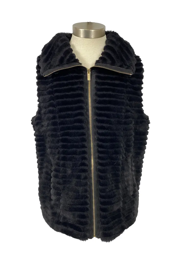 Women’s Calvin Klein Black Faux Fur Vest – Size L