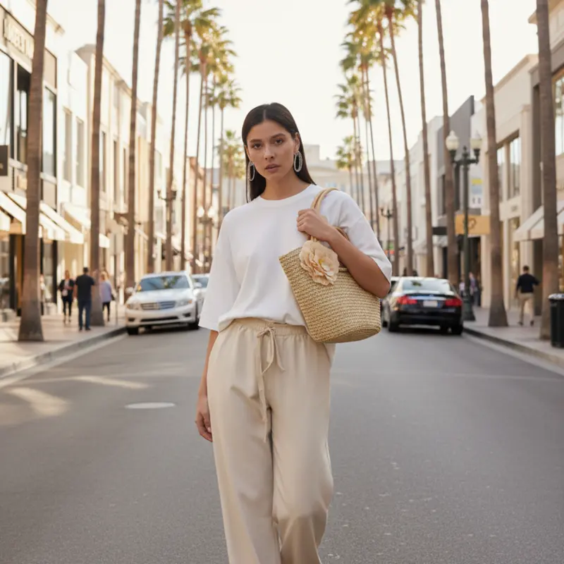 Woven Straw Tote Bag with Floral Embellishments