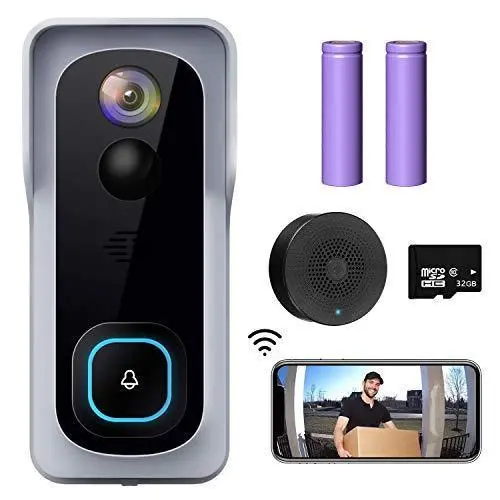 XTU 1080P Wireless WiFi Video Doorbell Camera with Two-Way Audio, Motion Alerts, IP65 Weatherproofing, Cloud + 32GB SD Storage