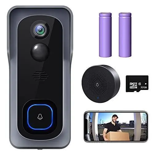 XTU WiFi Video Doorbell Camera – 1080p HD Wireless Smart Doorbell with 2-Way Talk, IP65 Weatherproofing & Preloaded 32GB SD Card