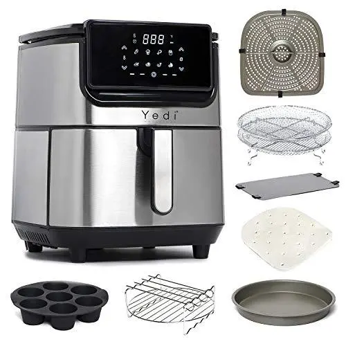 Yedi Evolution 6.8 Qt Air Fryer – Ceramic-Coated Basket, Stainless Steel Build, and Premium Accessory Kit with Recipe Guide