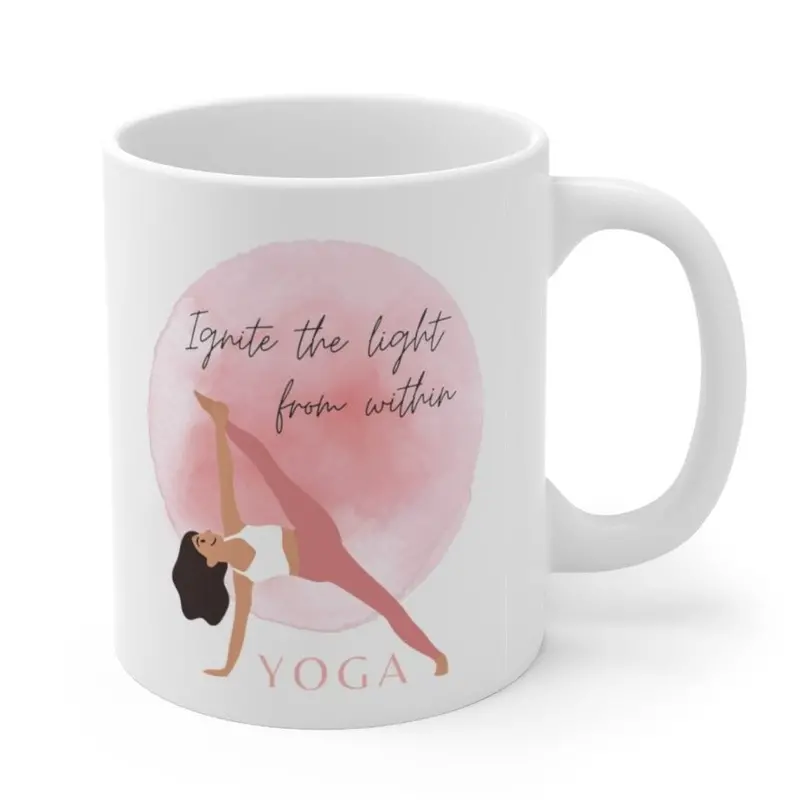Yoga-Inspired Ceramic Mug – ‘Ignite the Light’ Motivational Design