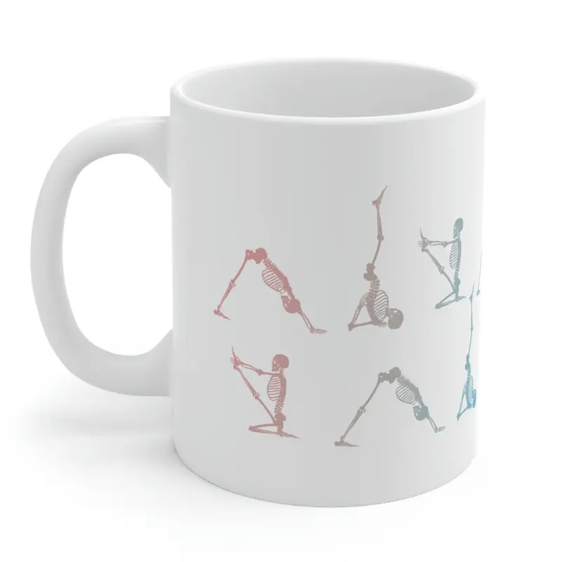 Yoga Skeleton Art Mug – Humorous Skeletal Pose Ceramic Cup