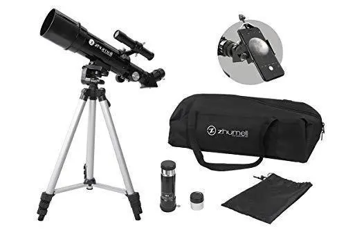 Zhumell Z50 Portable Refractor Telescope Kit — Includes Tripod, Smartphone Adapter & Carry Bag, Black